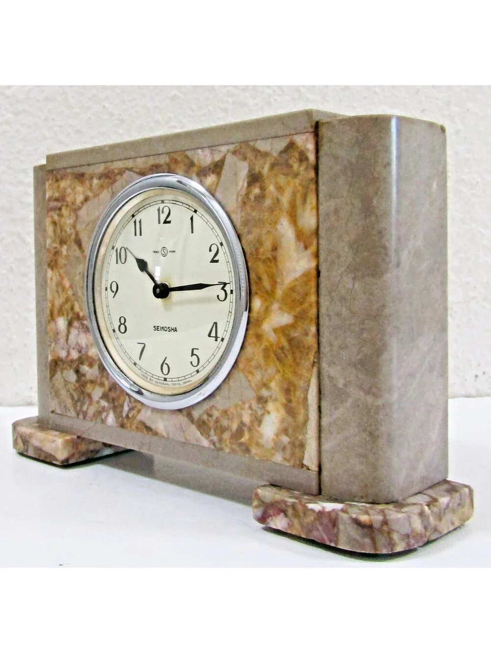 Seikosha Art Deco 1930s Onyx and Gray Marble Table Clock